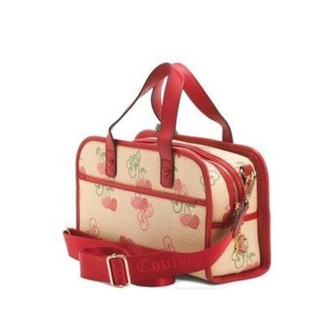 Juicy Couture Paradise Satchel Red Cherry Print Woven Straw Crossbody Bag NWT - Picture 3 of 12